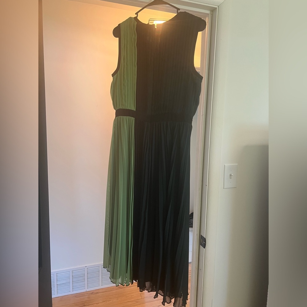 Alfani Two-Tone Green and Black Pleated Maxi Dress
